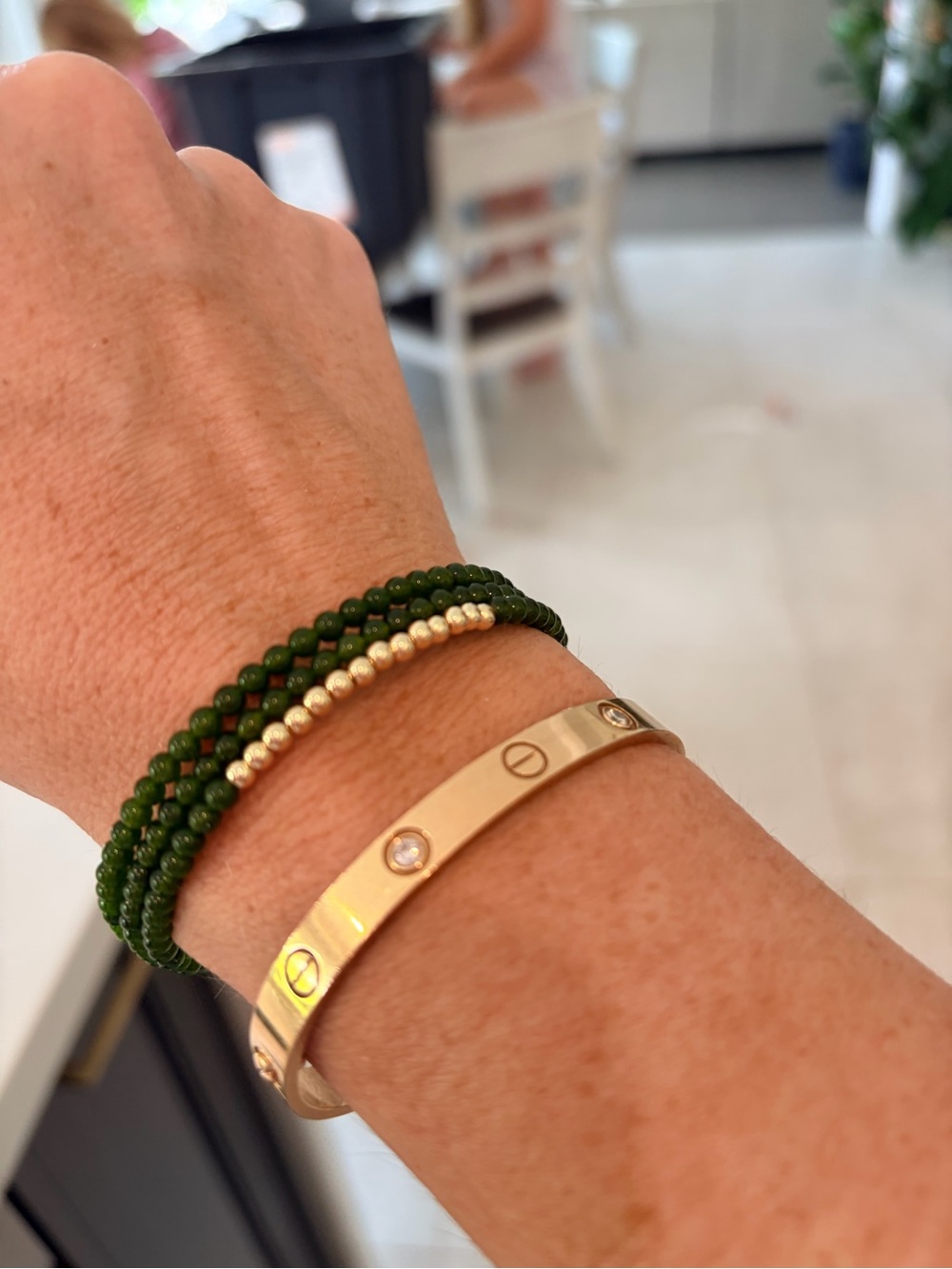 Gorgeous real jade and solid 14k gold beed jade bracelet